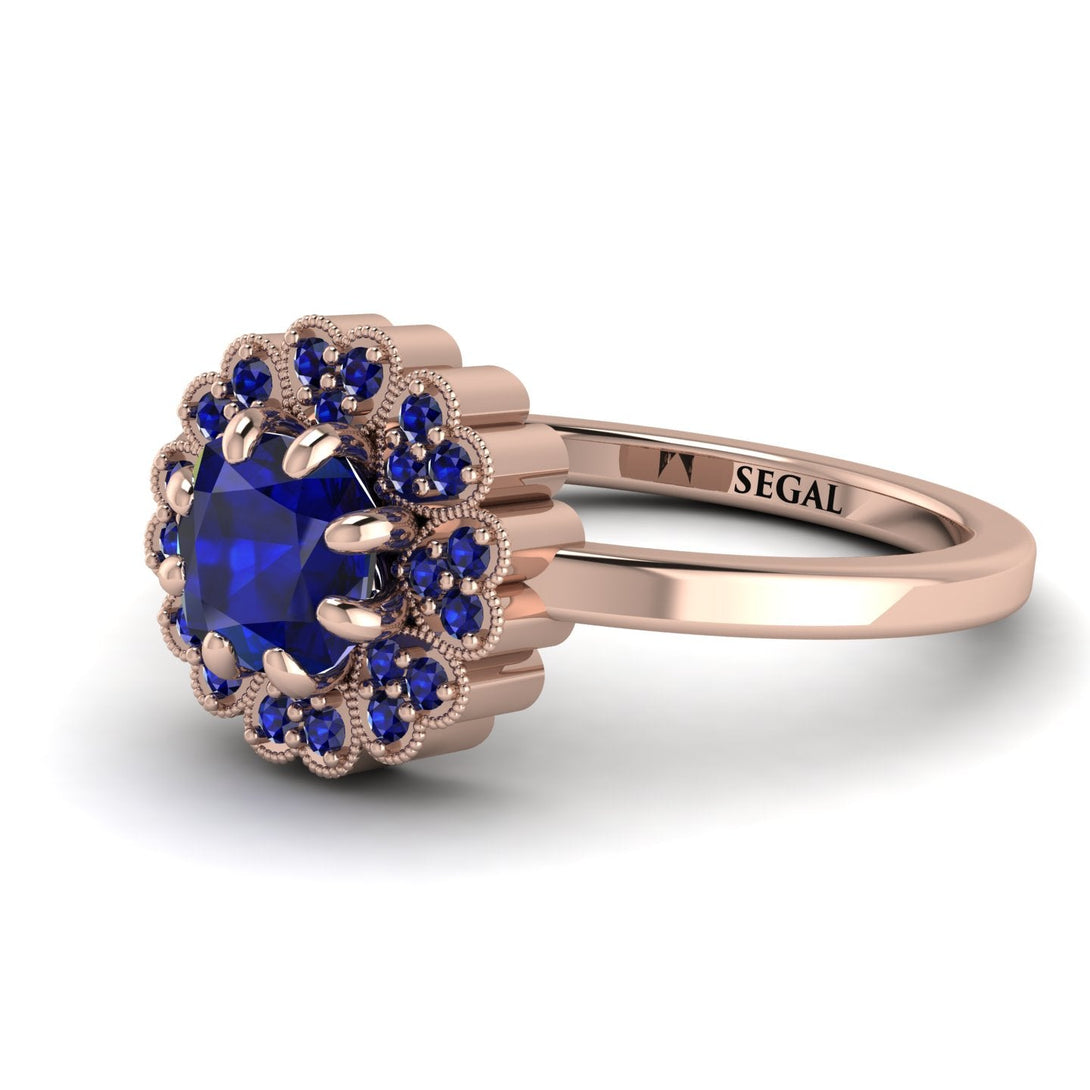 Double Halo Sapphire Cushion Engagement Ring - Sharon No. 74