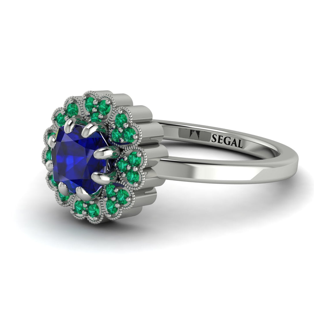Double Halo Sapphire Cushion Engagement Ring - Sharon No. 30