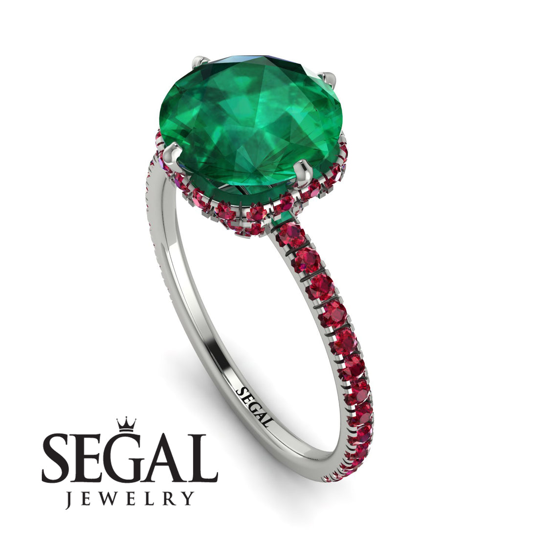 Double Hidden Halo Emerald Engagement Ring - Angelina No. 51
