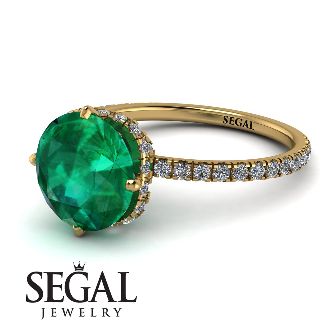 Double Hidden Halo Emerald Engagement Ring - Angelina No. 4