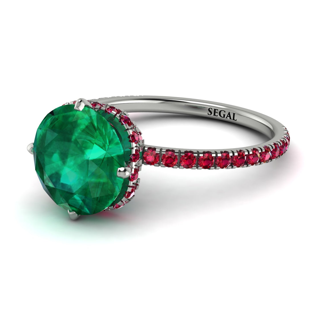 Double Hidden Halo Emerald Engagement Ring - Angelina No. 51