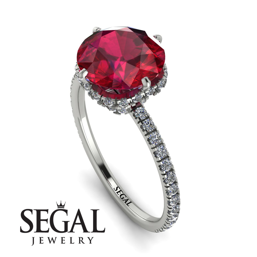 Double Hidden Halo Ruby Engagement Ring - Angelina No. 12