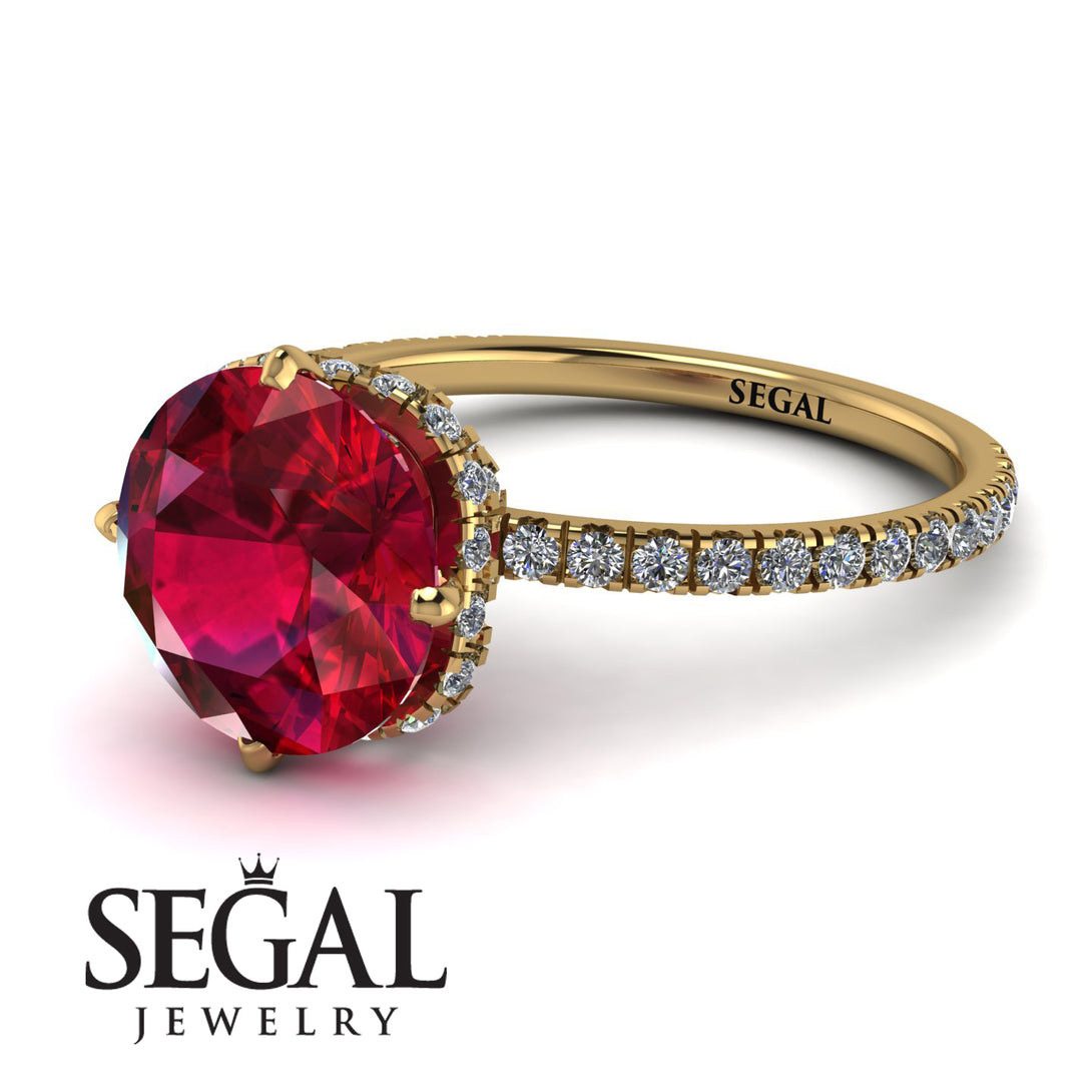 Double Hidden Halo Ruby Engagement Ring - Angelina No. 10