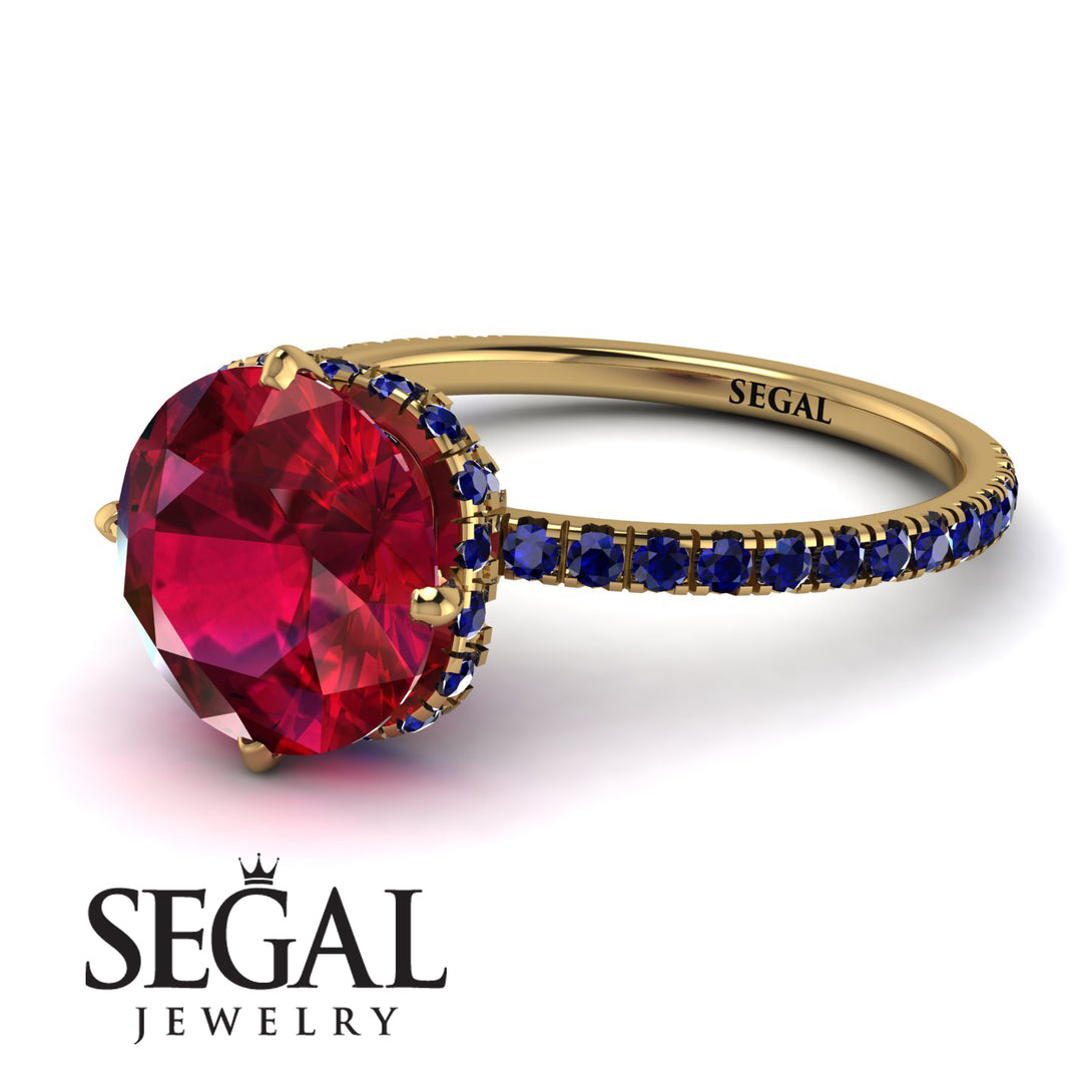 Double Hidden Halo Ruby Engagement Ring - Angelina No. 70