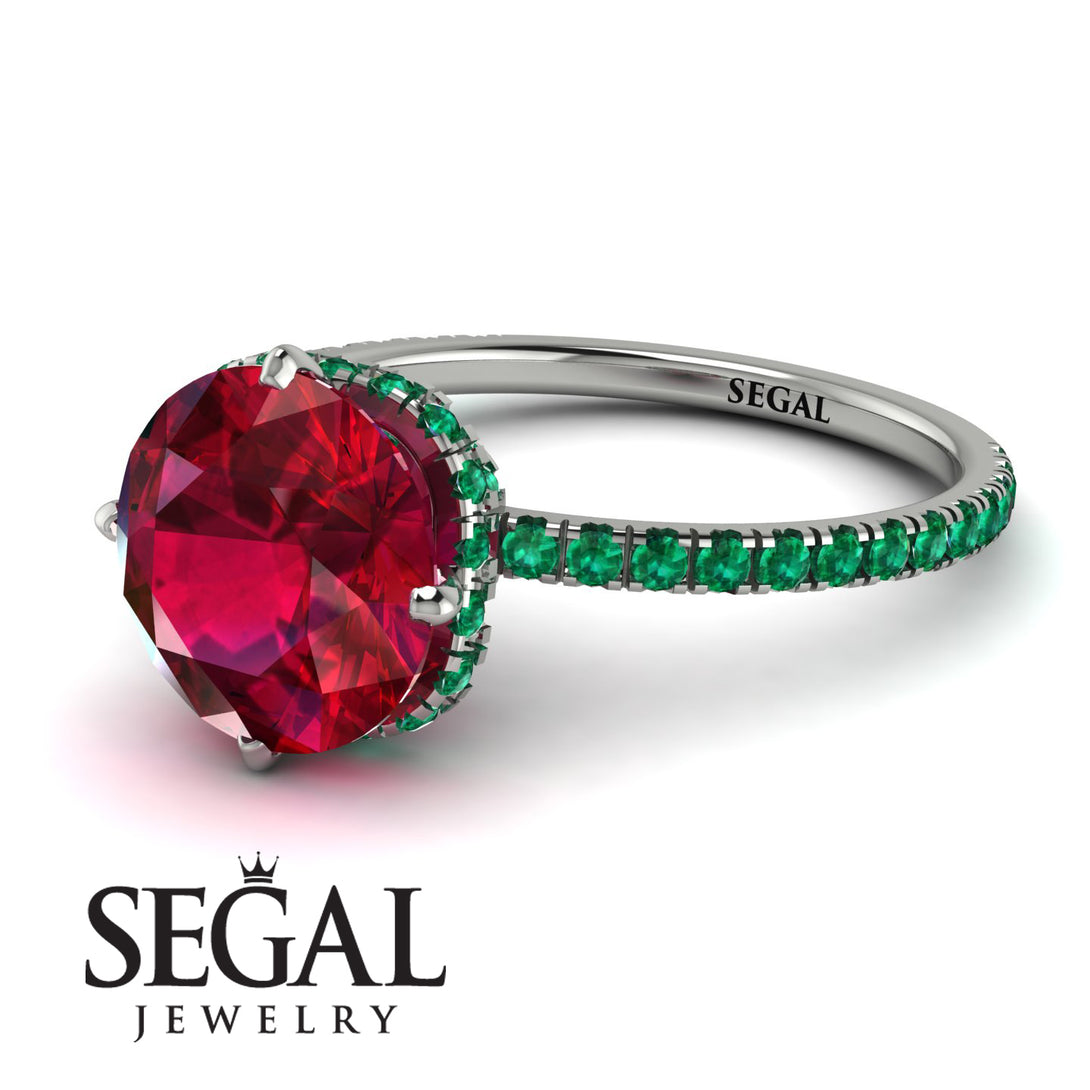 Double Hidden Halo Ruby Engagement Ring - Angelina No. 27