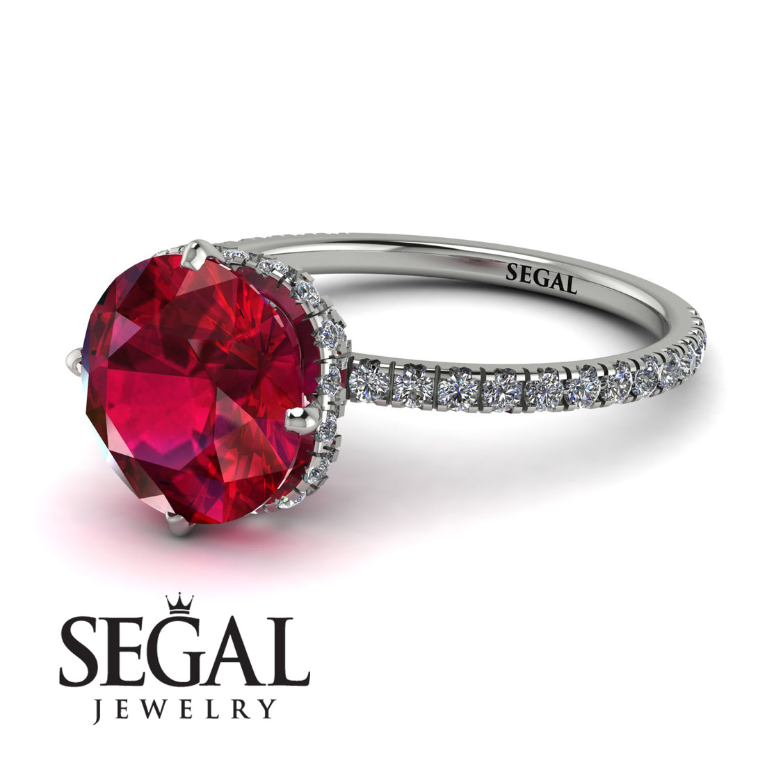 Double Hidden Halo Ruby Engagement Ring - Angelina No. 12