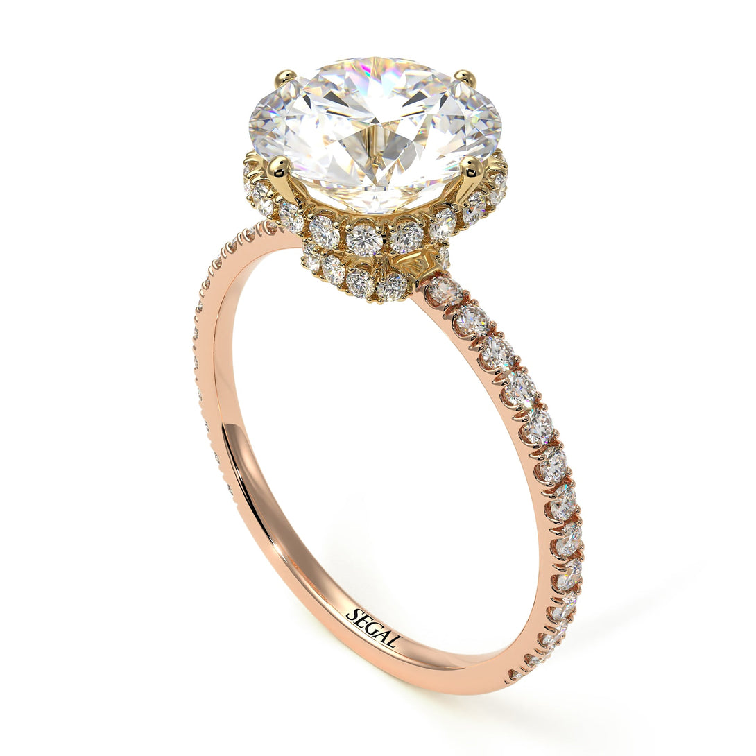 Two Tones Double Hidden Halo Diamond Engagement Ring - Angelina No. 76