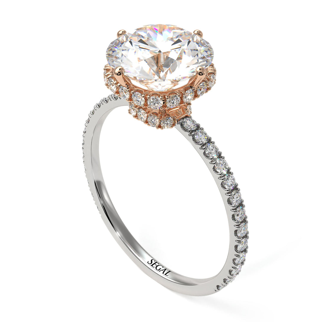 Two Tones Double Hidden Halo Diamond Engagement Ring - Angelina No. 78