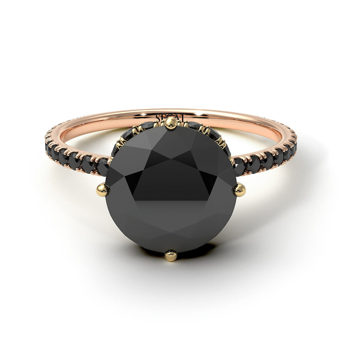Two Tones Double Hidden Halo Black Diamond Engagement Ring - Angelina No. 79