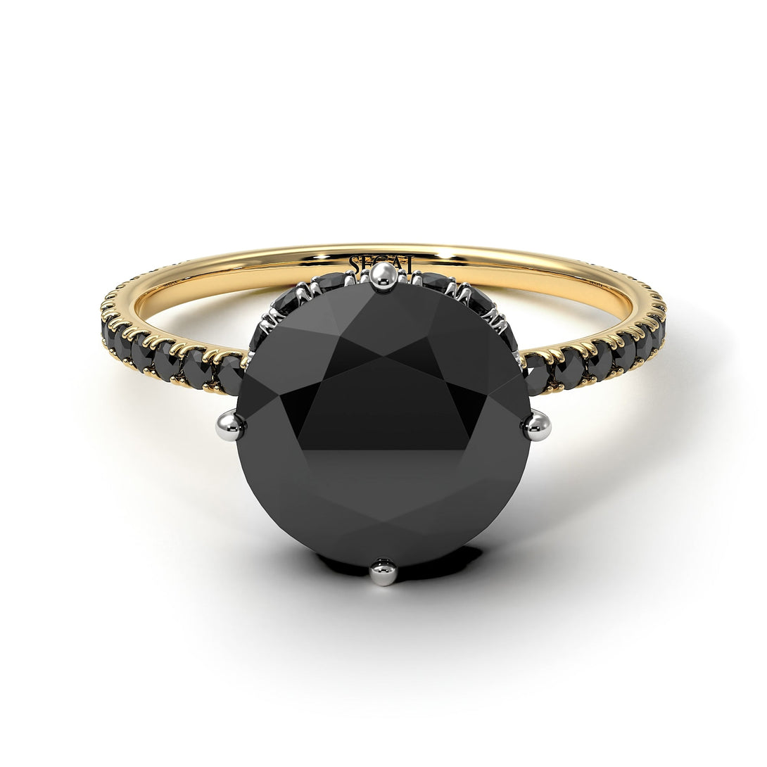 Two Tones Double Hidden Halo Black Diamond Engagement Ring - Angelina No. 80