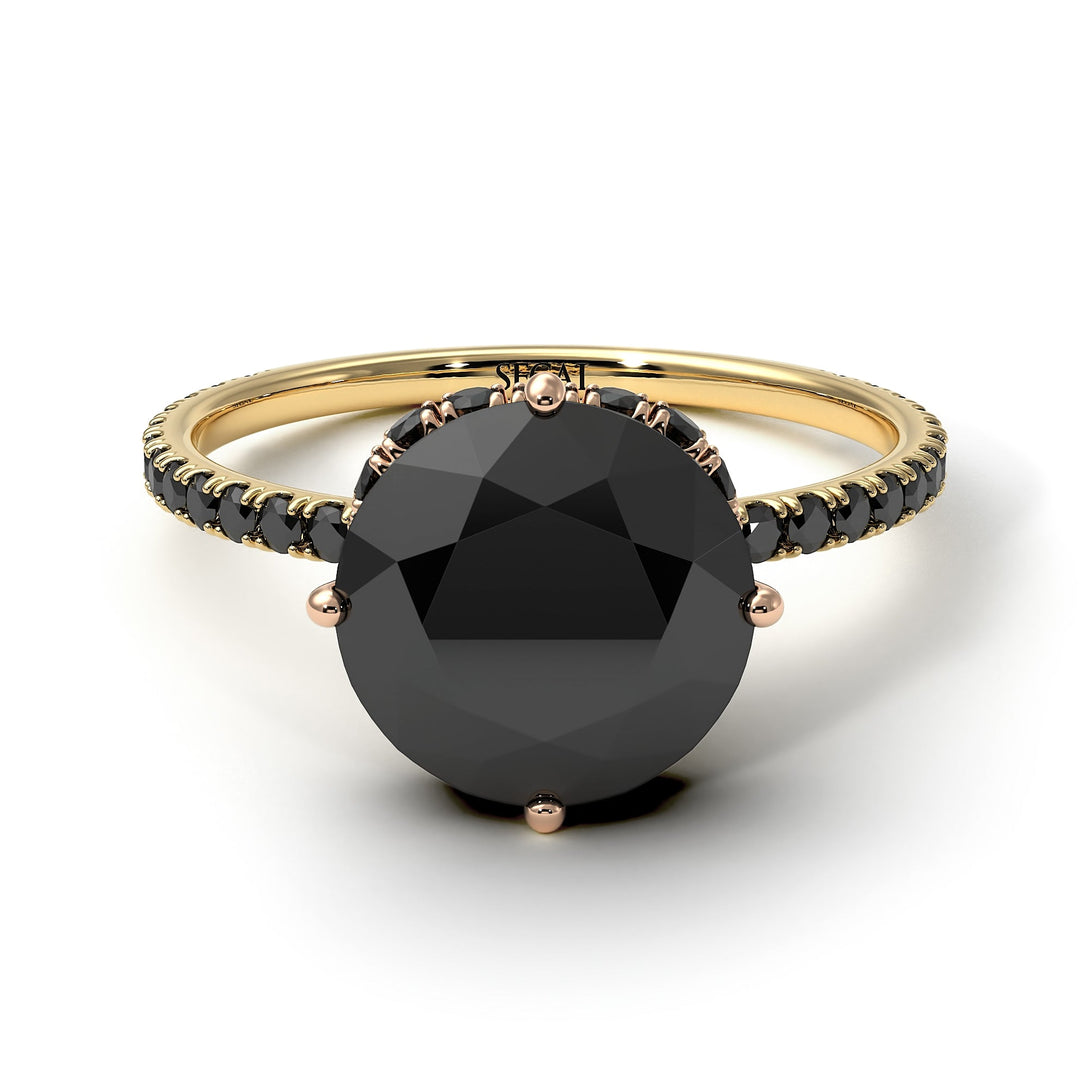 Two Tones Double Hidden Halo Black Diamond Engagement Ring - Angelina No. 79