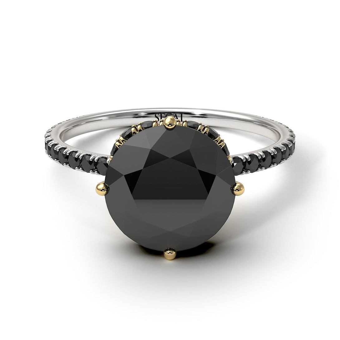 Two Tones Double Hidden Halo Black Diamond Engagement Ring - Angelina No. 80