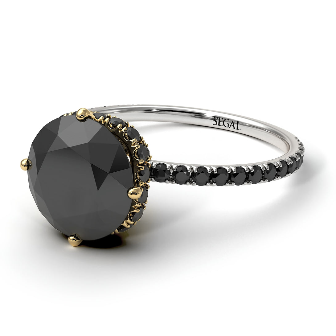 Two Tones Double Hidden Halo Black Diamond Engagement Ring - Angelina No. 80