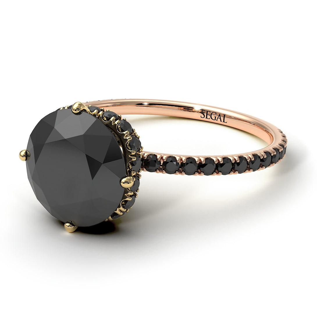 Two Tones Double Hidden Halo Black Diamond Engagement Ring - Angelina No. 79