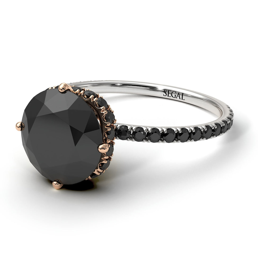 Two Tones Double Hidden Halo Black Diamond Engagement Ring - Angelina No. 81