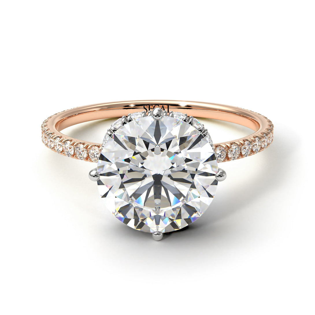 Two Tones Double Hidden Halo Diamond Engagement Ring - Angelina No. 78