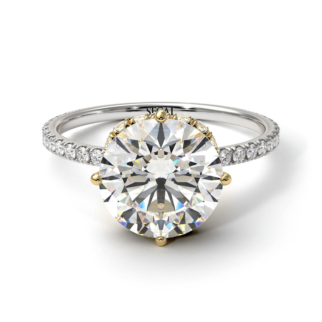Two Tones Double Hidden Halo Diamond Engagement Ring - Angelina No. 77