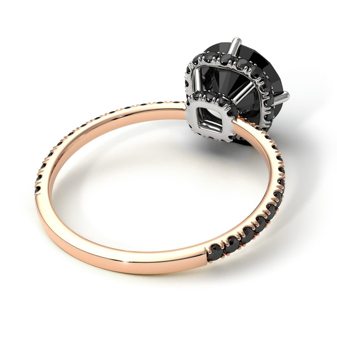 Two Tones Double Hidden Halo Black Diamond Engagement Ring - Angelina No. 81