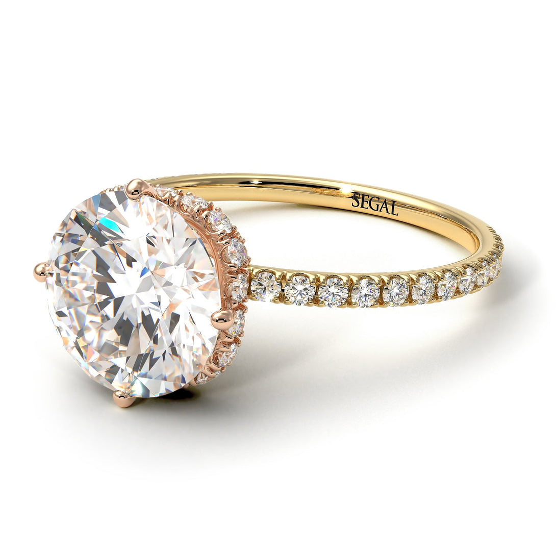 Two Tones Double Hidden Halo Diamond Engagement Ring - Angelina No. 76