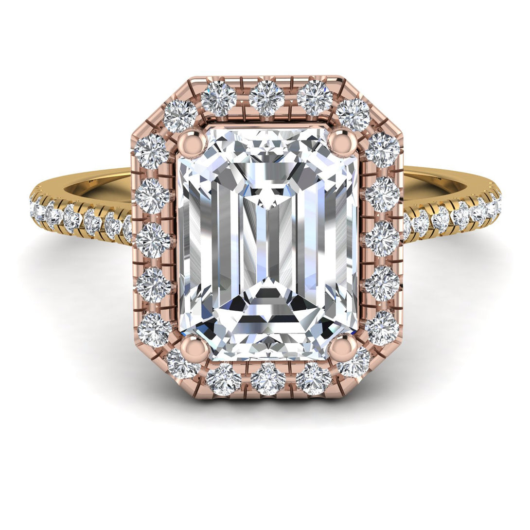 Two Tones Gorgeous Emerald Cut Diamond Pave Engagement Ring With Hidden Stone - Veronica No. 76