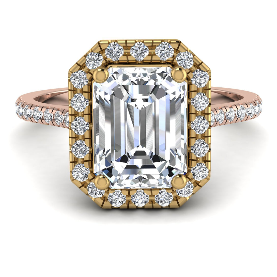 Two Tones Gorgeous Emerald Cut Diamond Pave Engagement Ring With Hidden Stone - Veronica No. 76