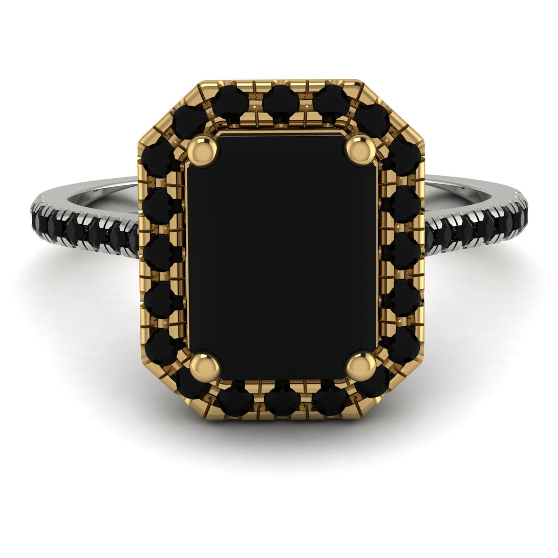 Two Tones Gorgeous Emerald Cut Black Diamond Pave Engagement Ring With Hidden Stone - Veronica No. 80