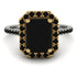 Two Tones Gorgeous Emerald Cut Black Diamond Pave Engagement Ring With Hidden Stone - Veronica No. 80
