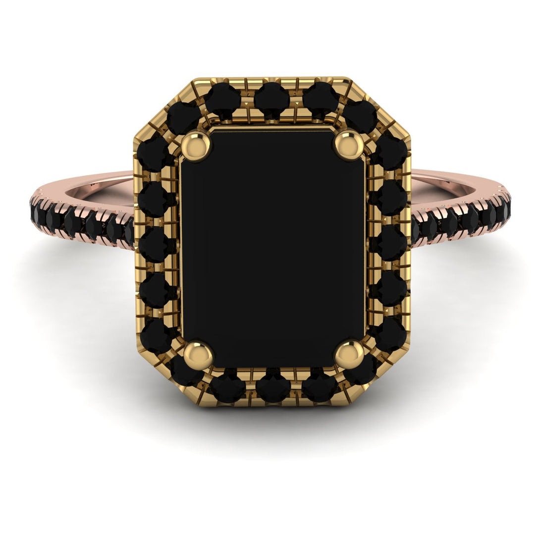 Two Tones Gorgeous Emerald Cut Black Diamond Pave Engagement Ring With Hidden Stone - Veronica No. 79