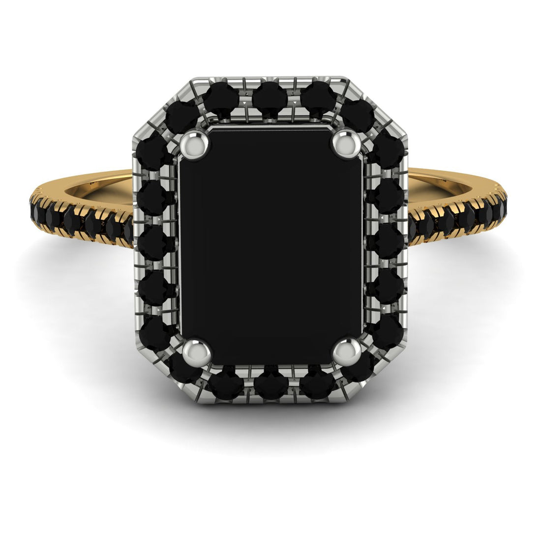 Two Tones Gorgeous Emerald Cut Black Diamond Pave Engagement Ring With Hidden Stone - Veronica No. 80