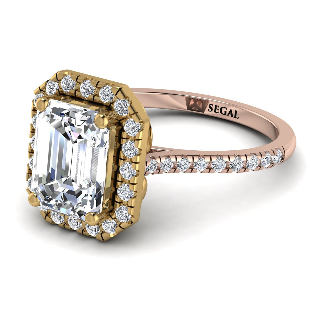 Two Tones Gorgeous Emerald Cut Diamond Pave Engagement Ring With Hidden Stone - Veronica No. 76