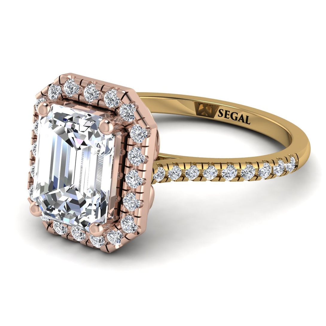 Two Tones Gorgeous Emerald Cut Diamond Pave Engagement Ring With Hidden Stone - Veronica No. 76