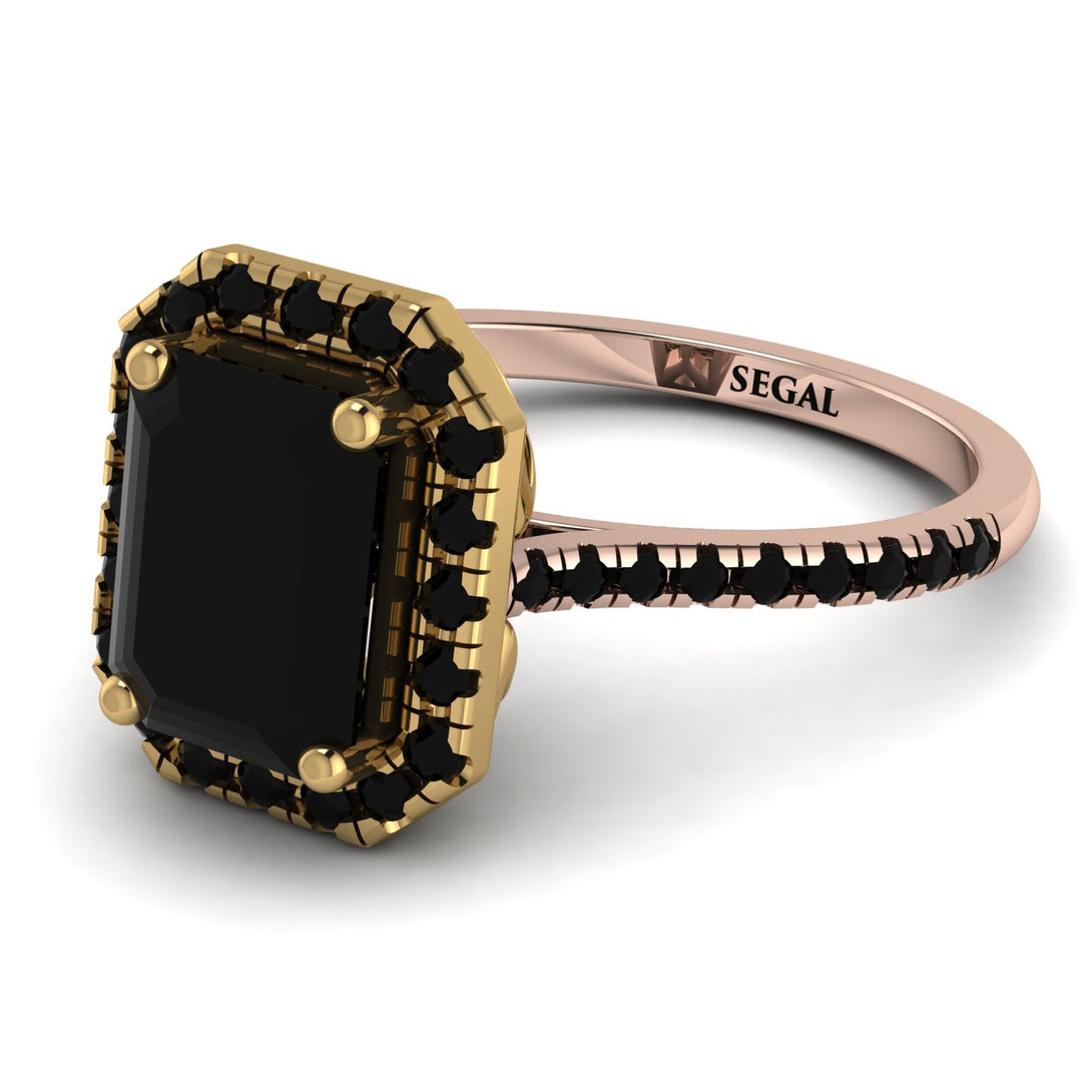 Two Tones Gorgeous Emerald Cut Black Diamond Pave Engagement Ring With Hidden Stone - Veronica No. 79