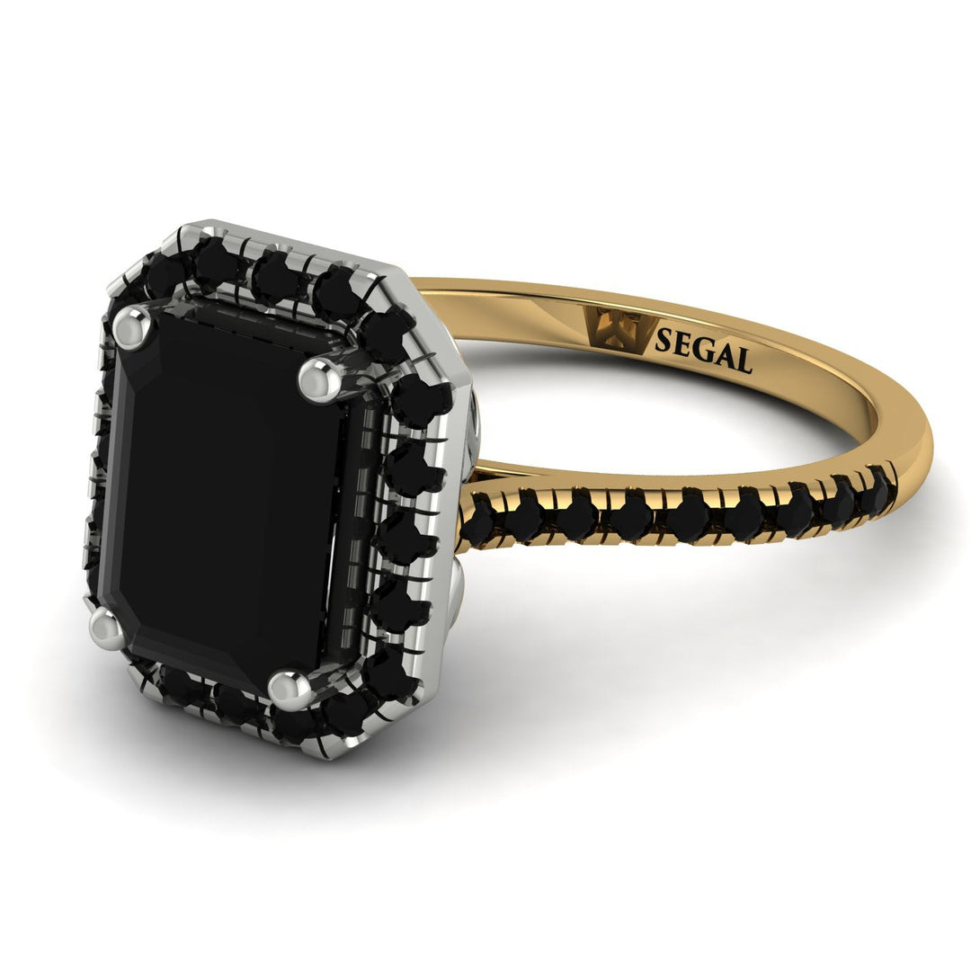 Two Tones Gorgeous Emerald Cut Black Diamond Pave Engagement Ring With Hidden Stone - Veronica No. 80