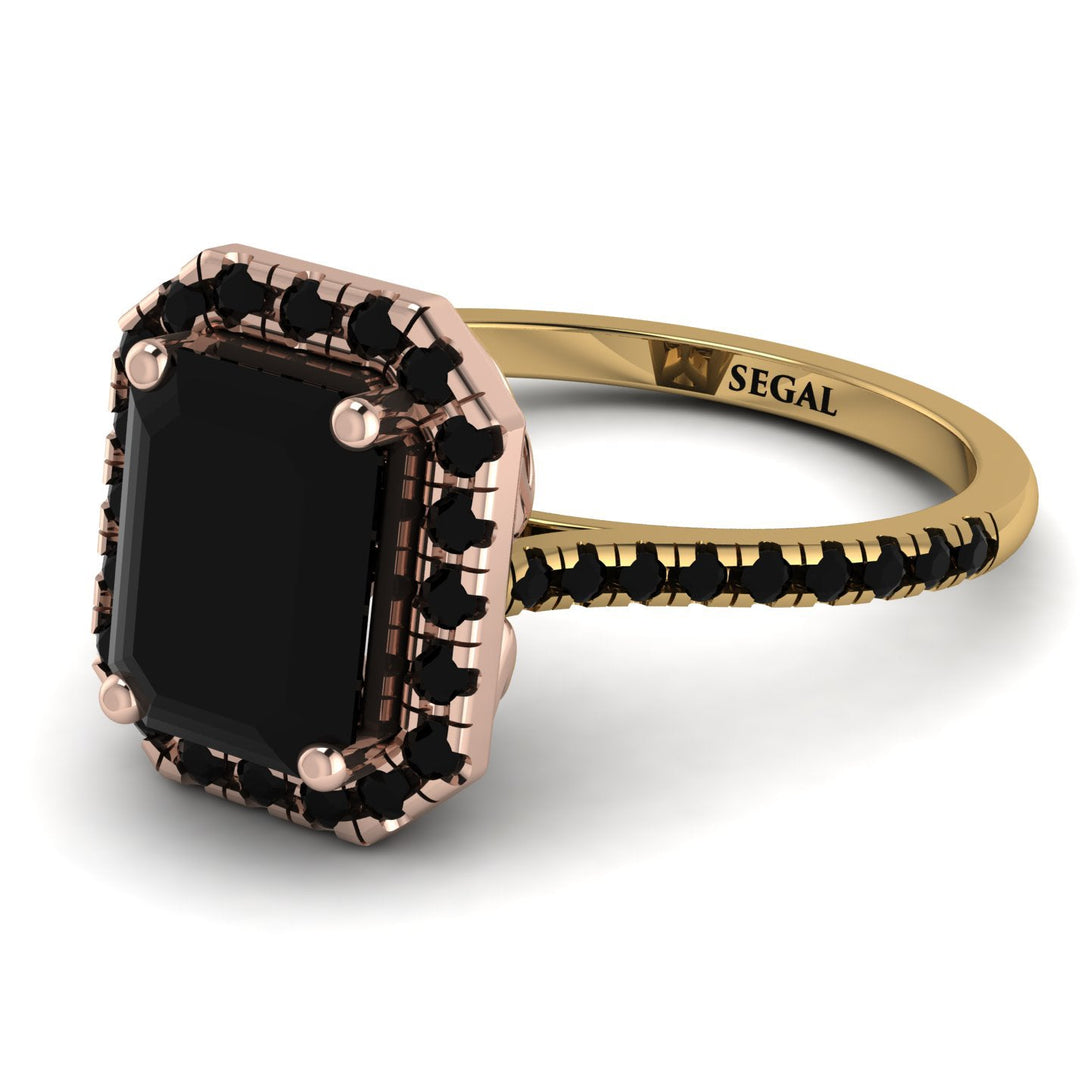 Two Tones Gorgeous Emerald Cut Black Diamond Pave Engagement Ring With Hidden Stone - Veronica No. 79