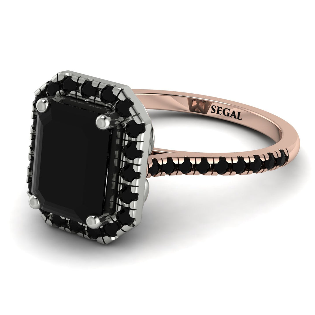 Two Tones Gorgeous Emerald Cut Black Diamond Pave Engagement Ring With Hidden Stone - Veronica No. 81
