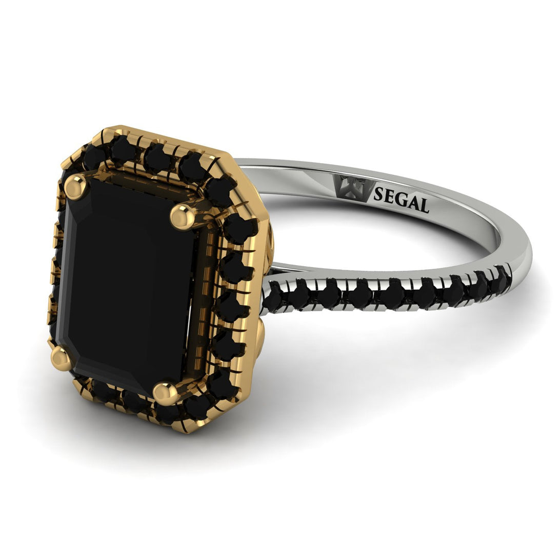 Two Tones Gorgeous Emerald Cut Black Diamond Pave Engagement Ring With Hidden Stone - Veronica No. 80