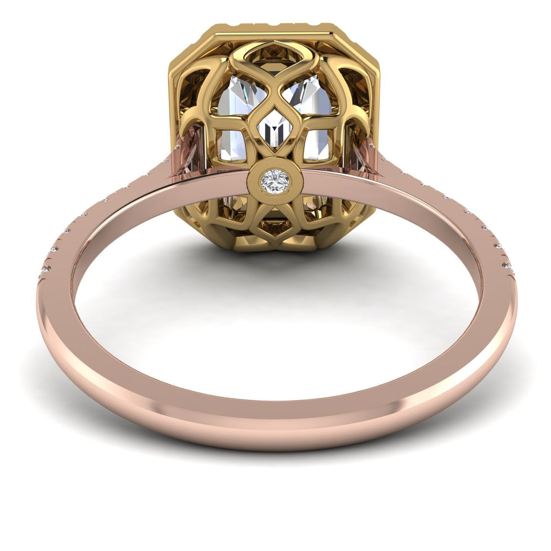 Two Tones Gorgeous Emerald Cut Diamond Pave Engagement Ring With Hidden Stone - Veronica No. 76