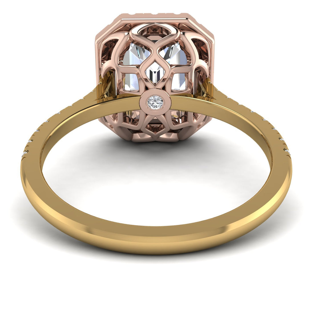 Two Tones Gorgeous Emerald Cut Diamond Pave Engagement Ring With Hidden Stone - Veronica No. 76