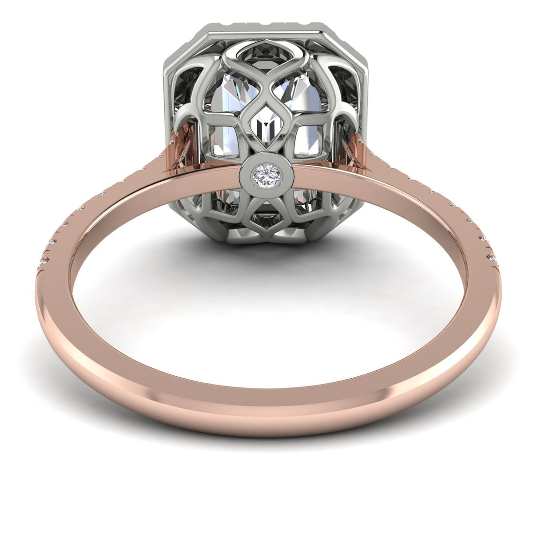 Two Tones Gorgeous Emerald Cut Diamond Pave Engagement Ring With Hidden Stone - Veronica No. 78