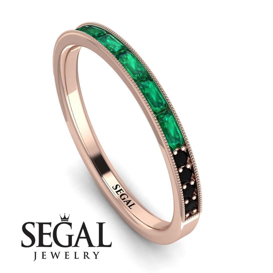 Emerald Cut Emerald Milgrain Eternity Ring - Teagan No. 35