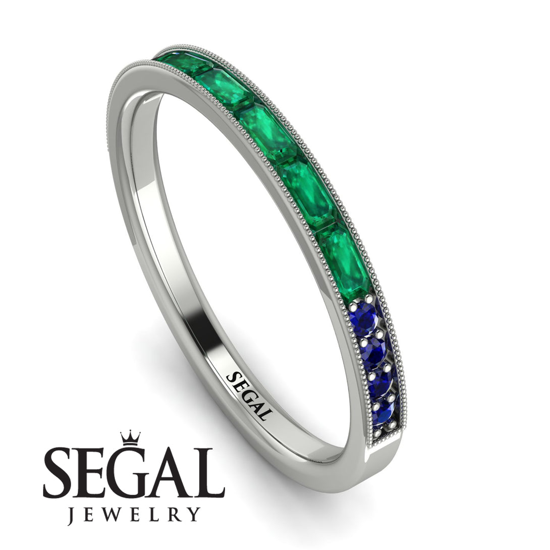 Emerald Cut Emerald Milgrain Eternity Ring - Teagan No. 66