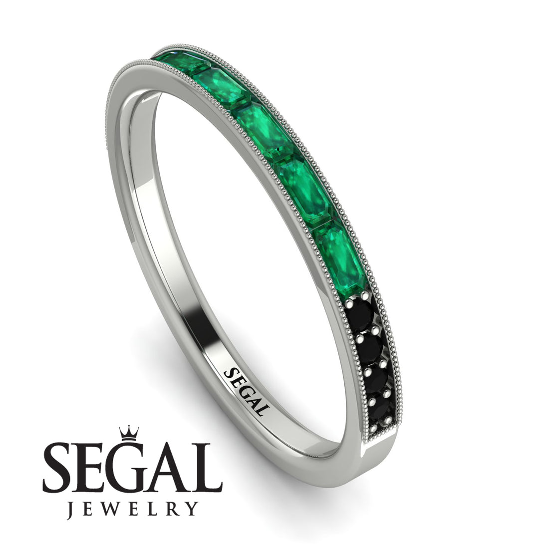 Emerald Cut Emerald Milgrain Eternity Ring - Teagan No. 36