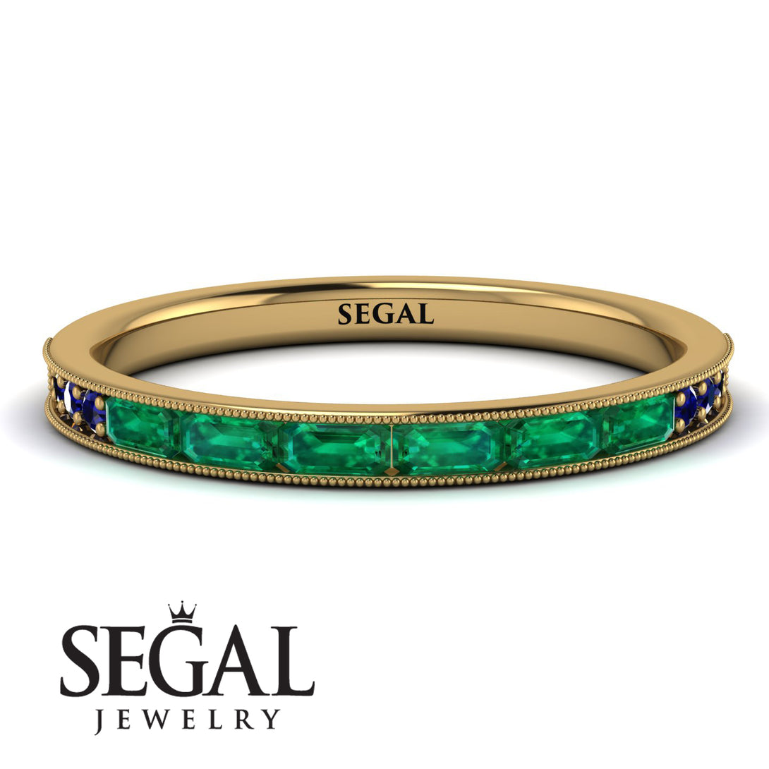 Emerald Cut Emerald Milgrain Eternity Ring - Teagan No. 64