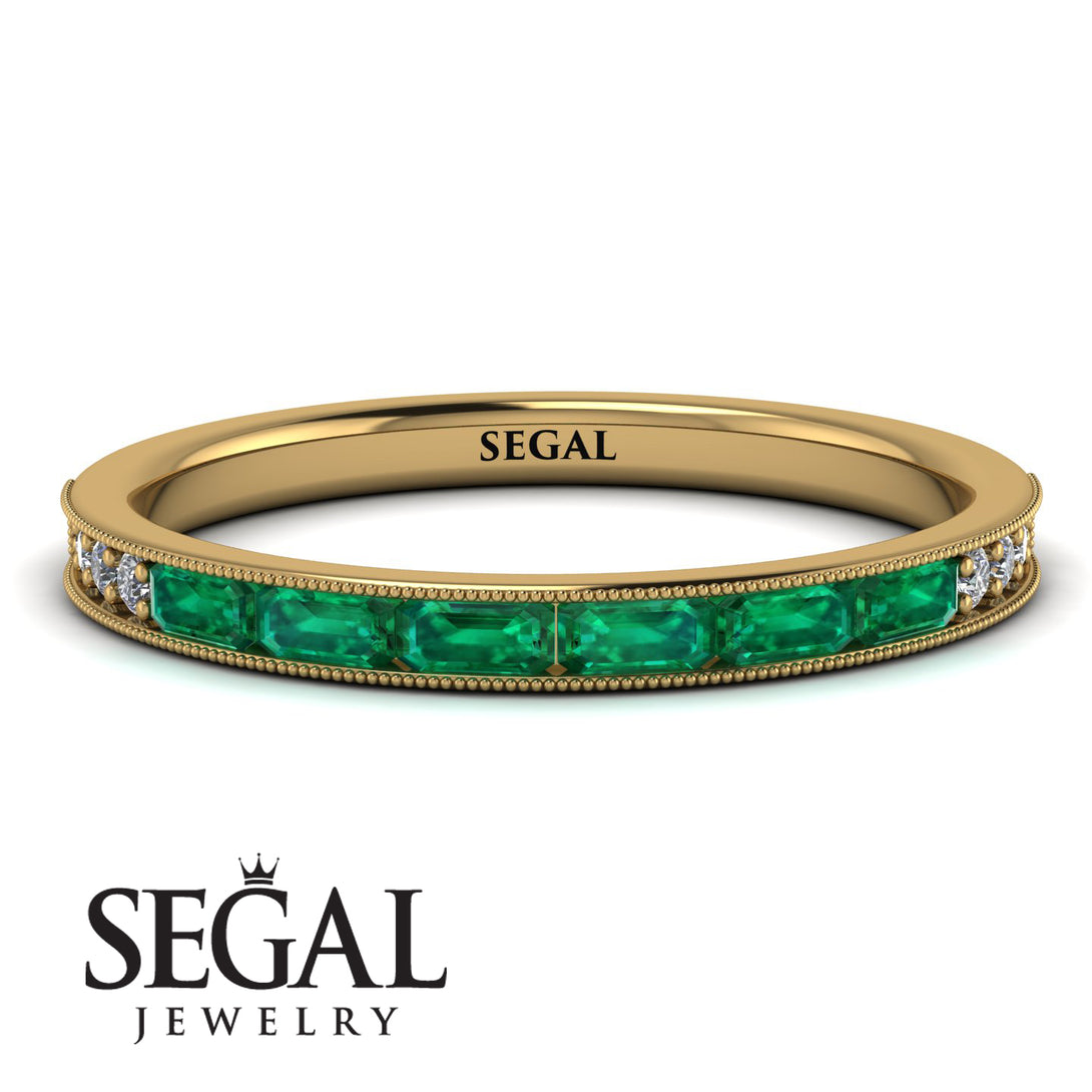 Emerald Cut Emerald Milgrain Eternity Ring - Teagan No. 4