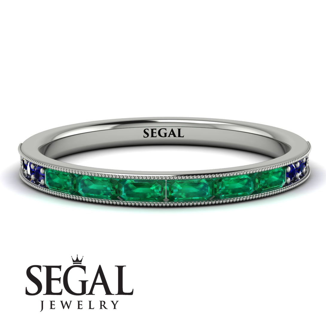 Emerald Cut Emerald Milgrain Eternity Ring - Teagan No. 66