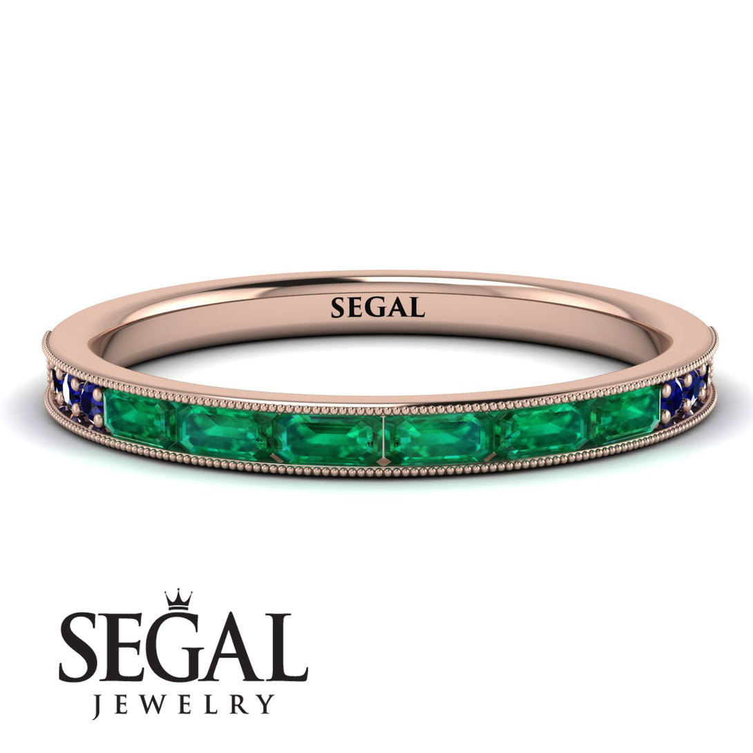 Emerald Cut Emerald Milgrain Eternity Ring - Teagan No. 65