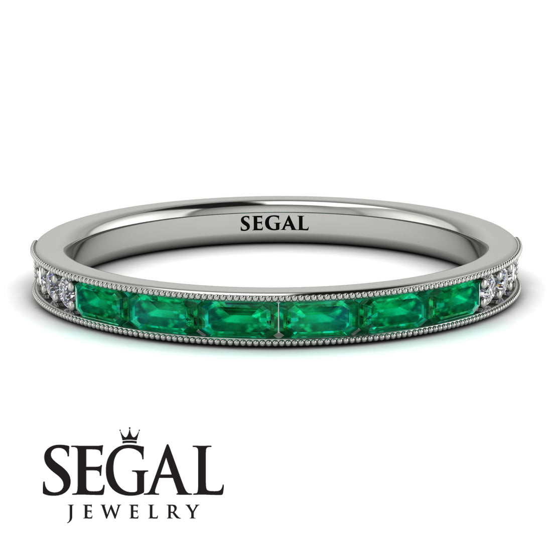Emerald Cut Emerald Milgrain Eternity Ring - Teagan No. 6