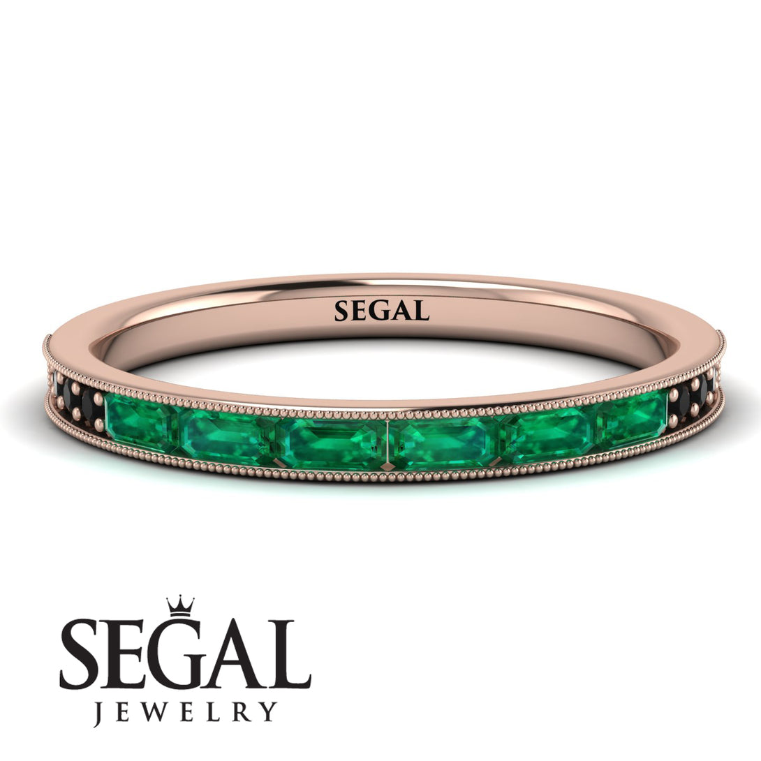 Emerald Cut Emerald Milgrain Eternity Ring - Teagan No. 35