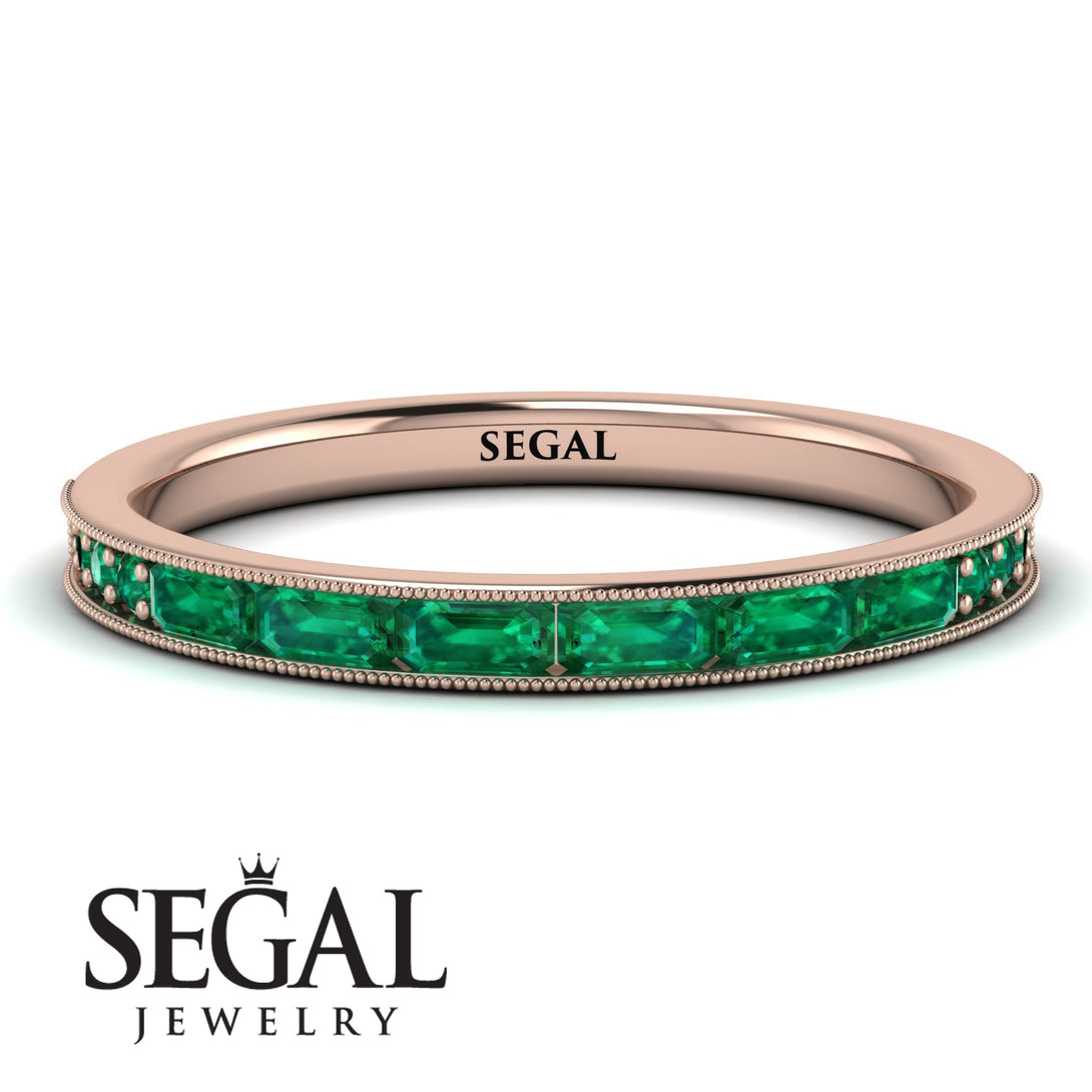 Emerald Cut Emerald Milgrain Eternity Ring - Teagan No. 20