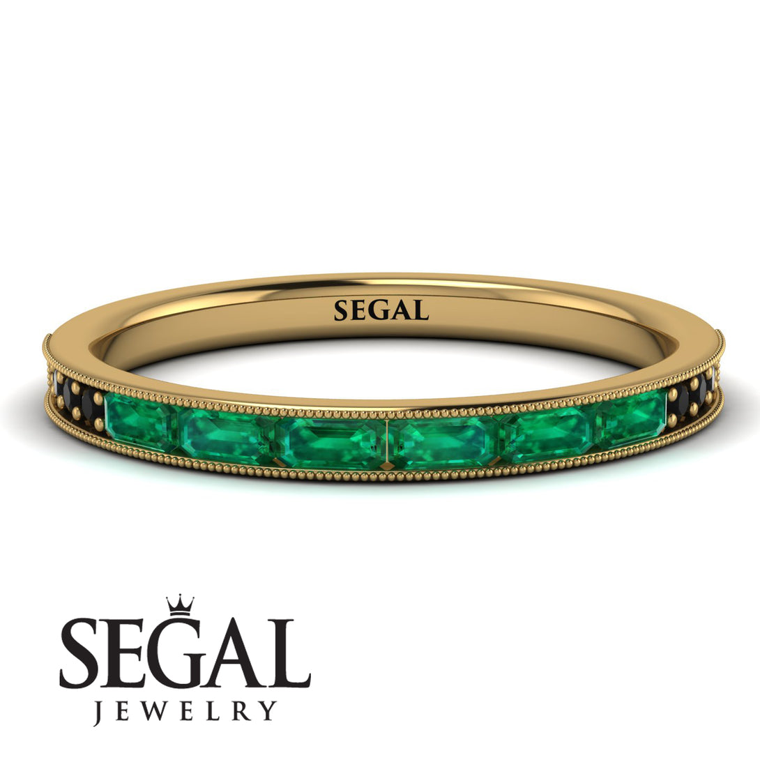 Emerald Cut Emerald Milgrain Eternity Ring - Teagan No. 34
